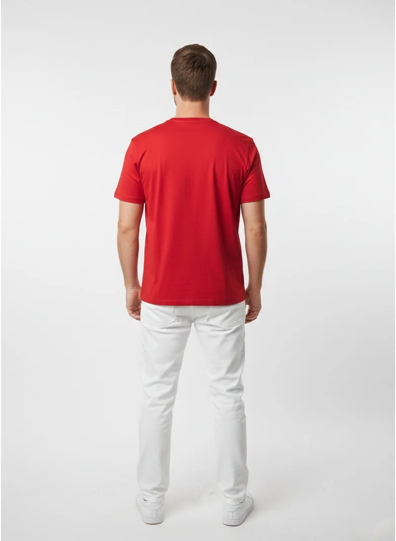 لعب البولو تيشيرت رجالي برسومات - أحمر